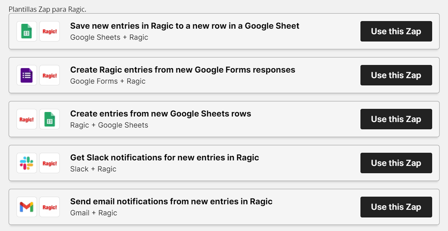 Integra Ragic con aplicaciones SaaS para potenciar la automatización y productividad con Zapier.
